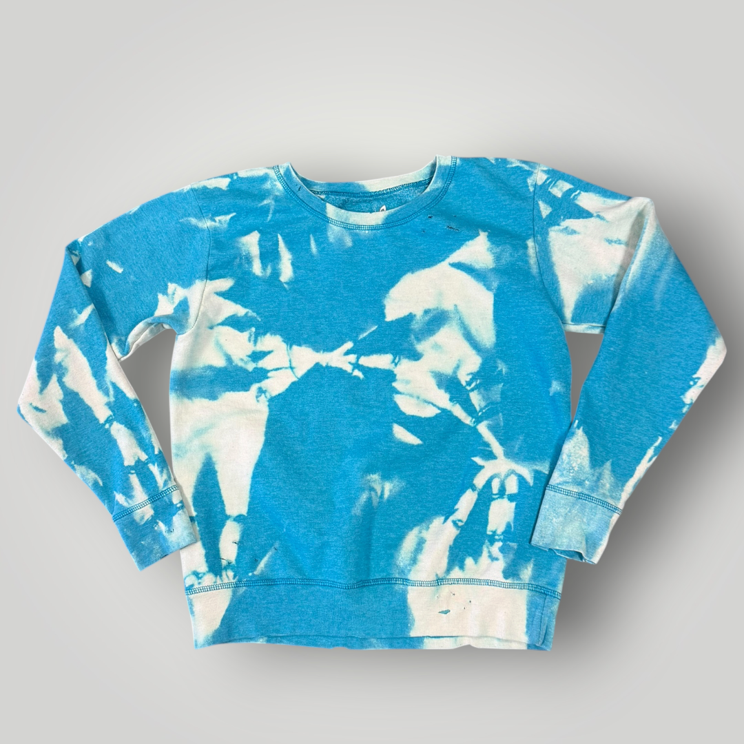 Worn and Reborn – Reworked Blue & White Bleach-Dyed Sweatshirt – Small
