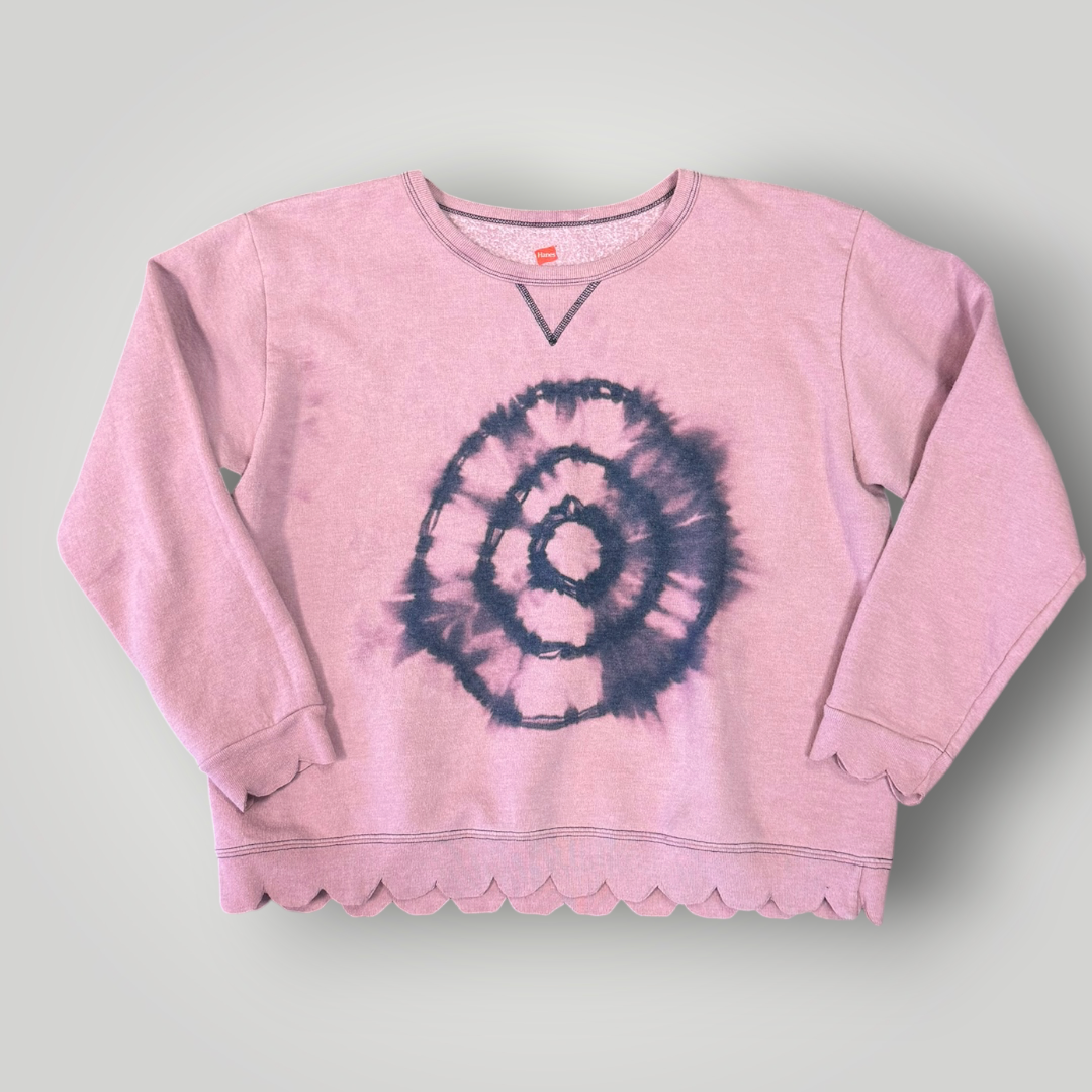 Worn and Reborn – Pink Spiral Tie-Dye Scalloped Sweatshirt – Large