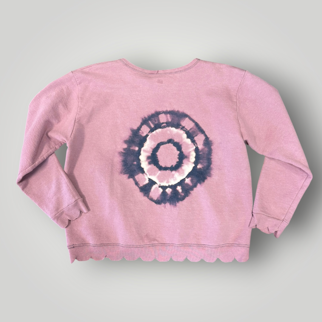 Worn and Reborn – Pink Spiral Tie-Dye Scalloped Sweatshirt – Large