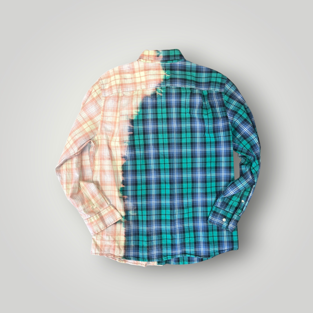 Worn and Reborn – Two-Tone Patchwork Plaid Button-Up Shirt – Large