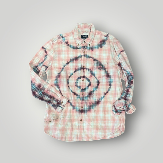 Worn and Reborn – Pink Plaid Spiral Tie-Dye Button-Down Shirt – XL