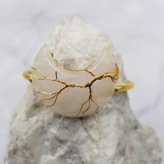 Crystal Moon Gemstone Gold Cuff Bracelet: White
